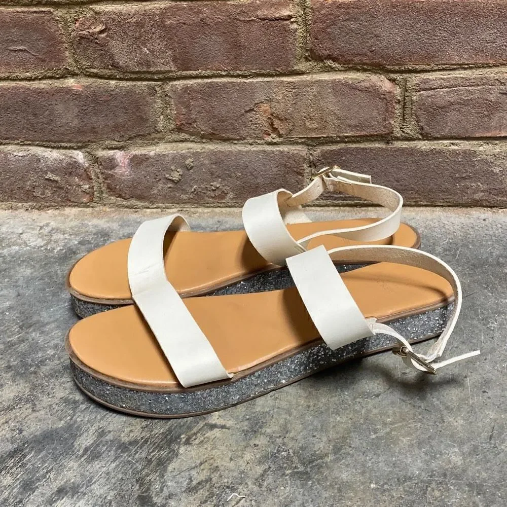 J. Crew Jessa Leather Ivory Glitter Platform Sandals  Size 11